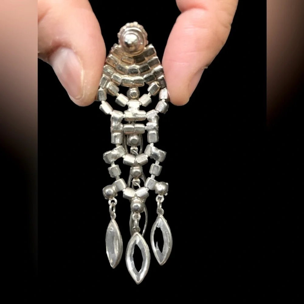 Stunning 1950’s Vintage Navette Crystal Rhinestone Chandelier Earrings.